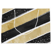 Moderne Schwarz & Gold Snowflake Strip Holiday Große Geschenktüte (Vorderseite)