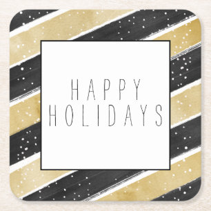 Moderne Schwarz & Gold Snowflake Strip Holiday Rechteckiger Pappuntersetzer