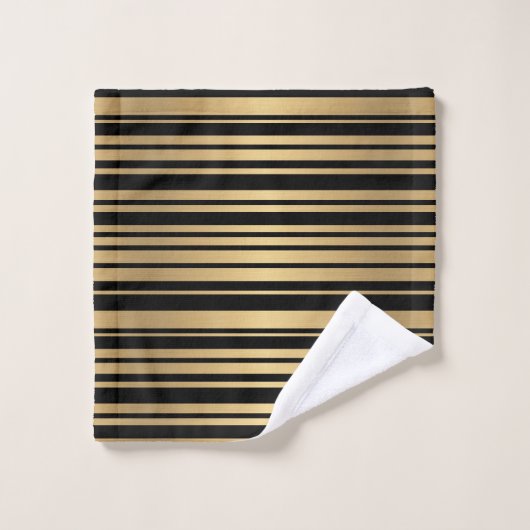 Moderne Schwarz-Gold-Streifen-Handtücher Badhandtuch Set (Waschlappen)