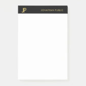 Moderne Schwarz-Gold-Vorlage für Monogramm Post-it Klebezettel (Vorderseite)
