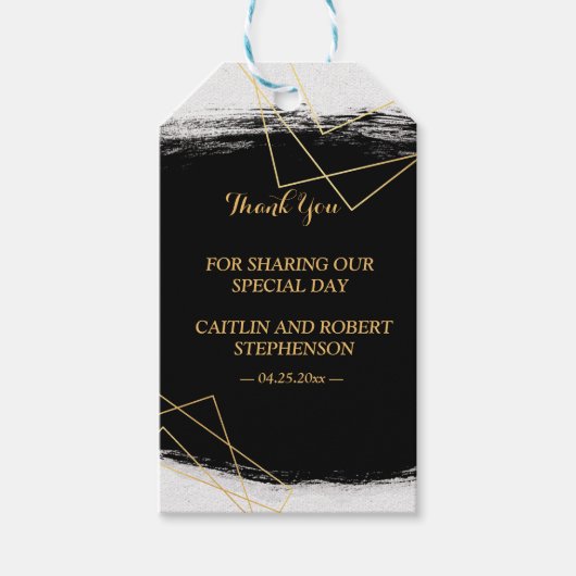Moderne Schwarz & Gold Wasserfarbe Geometrie danke Geschenkanhänger (Vorderseite)
