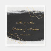 Moderne Schwarz & Gold Wasserfarbe Geometrisch Serviette (Vorderseite)