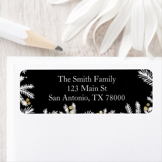 Moderne Schwarz-Gold-Weihnachtszeit-Rücksendeadres (Insitu)