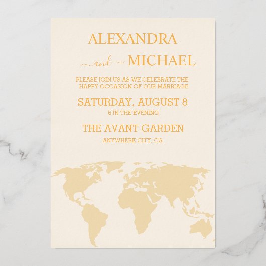 Moderne Schwarz-Gold-Zielhochzeit Folieneinladung (Rückseite)