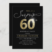 Moderne schwarz-goldene Erwachsene Überraschung 60 Einladung (Vorne/Hinten)