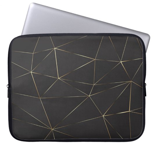 Moderne schwarz-goldene Polygonformen Textur Laptopschutzhülle (Vorderseite)