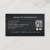 Moderne Schwarz-Grau-Brush QR Code Social Media Visitenkarte (Rückseite)