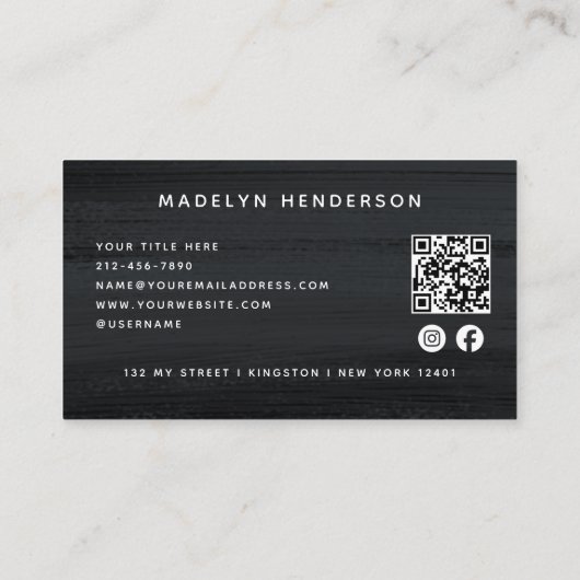 Moderne Schwarz-Grau-Brush QR Code Social Media Visitenkarte (Rückseite)