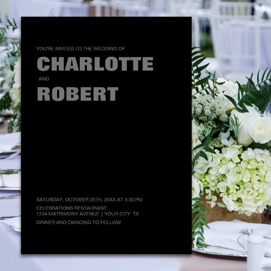 Moderne Schwarz-Grau-Hochzeit Einladung