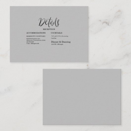 Moderne Schwarz-Grau-Hochzeitdetails Begleitkarte (Vorne/Hinten)
