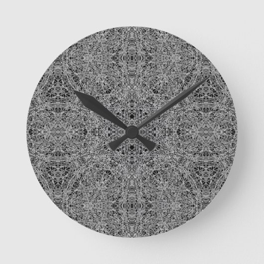 Moderne Schwarz/Grau-Kaleidoskop Abstrakte Kunst Runde Wanduhr (Vorderseite)