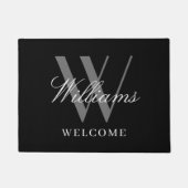 Moderne Schwarz-Grau-Monogramm-Neuauflage Name Hoc Fußmatte (Vorderseite)