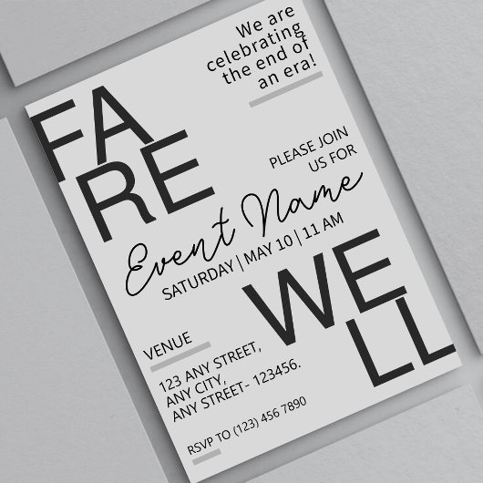 Moderne Schwarz-Grau-Neutral-Abschiedseinladung Save The Date