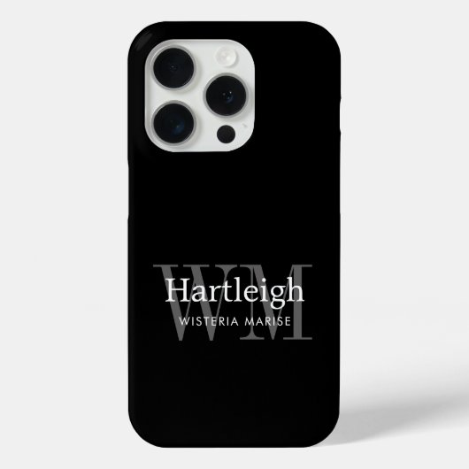 Moderne Schwarz Grau Weiß Monogramm Name Case-Mate iPhone Hülle (Rückseite)