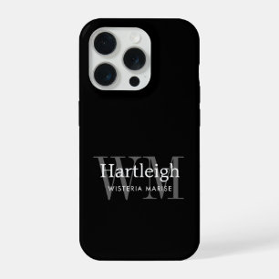 Moderne Schwarz Grau Weiß Monogramm Name iPhone 15 Pro Hülle