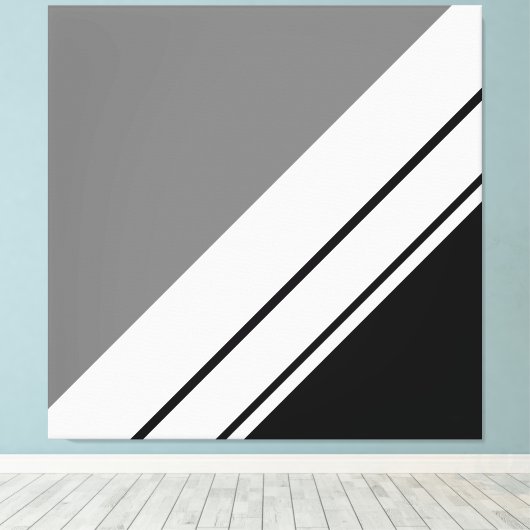 Moderne schwarz-graue Diagonal Racing Stripes Leinwanddruck (Insitu (Holzboden))