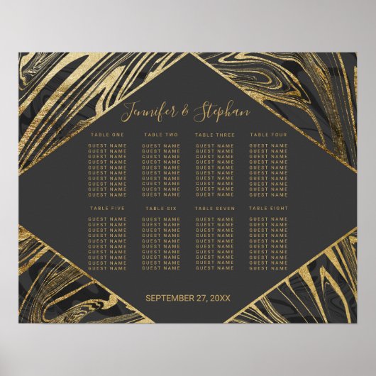 Moderne schwarz-graue goldfarbene Marmorplatte Swi Poster (Vorne)