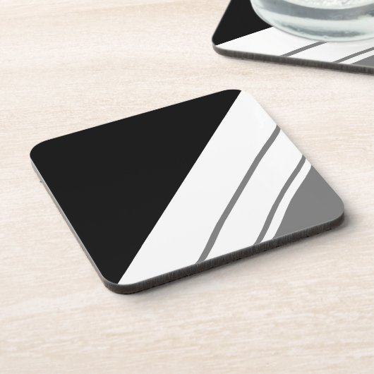 Moderne schwarz-graue, weiße Sporty Racing Stripes Getränkeuntersetzer (Linke Seite)