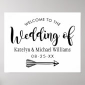 Moderne Schwarz-Handschrift-Hochzeit Begrüßung Poster (Vorne)