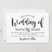 Moderne Schwarz-Handschrift-Hochzeit Einladung (Vorderseite)