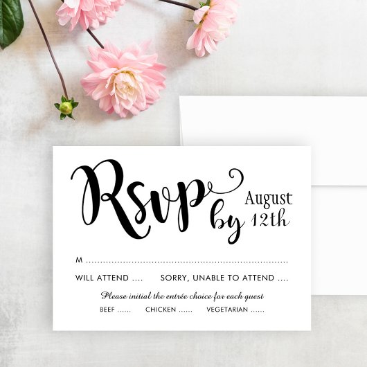 Moderne Schwarz-Handschrift-Hochzeit RSVP Karte