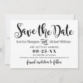 Moderne Schwarz-Handschrift-Hochzeit Save The Date (Vorderseite)