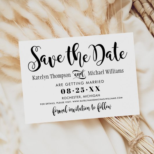 Moderne Schwarz-Handschrift-Hochzeit Save The Date