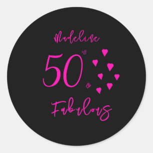 Moderne Schwarz Heiß Rosa Herzen 50. Geburtstag Runder Aufkleber