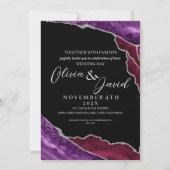 Moderne Schwarz Lila & Burgund Agate Wedding Einladung (Vorderseite)