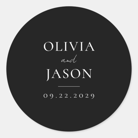 Moderne Schwarz-Minimal-Hochzeit Runder Aufkleber (Vorderseite)