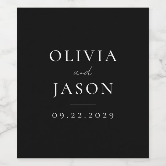 Moderne Schwarz-Minimal-Hochzeit Weinetikett (Einzelnes Label)