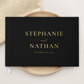 Moderne Schwarz-Minimalistisch-Gold-Foil-Hochzeit Gästebuch