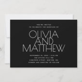 Moderne Schwarz-Minimalistische Hochzeit + QR-Code Einladung (Vorderseite)