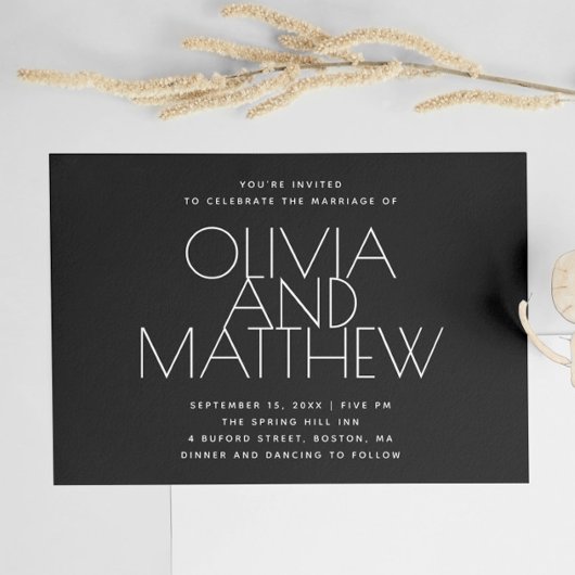 Moderne Schwarz-Minimalistische Hochzeit + QR-Code Einladung
