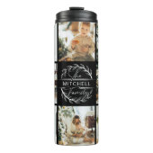 Moderne Schwarz Mit Monogramm & Fotocollage Thermosbecher (Vorderseite)