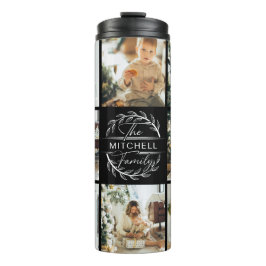 Moderne Schwarz Mit Monogramm & Fotocollage Thermosbecher