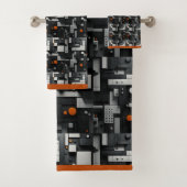 Moderne Schwarz Orange Gray Geometric Badhandtuch Set (Insitu)
