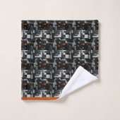 Moderne Schwarz Orange Gray Geometric Badhandtuch Set (Waschlappen)
