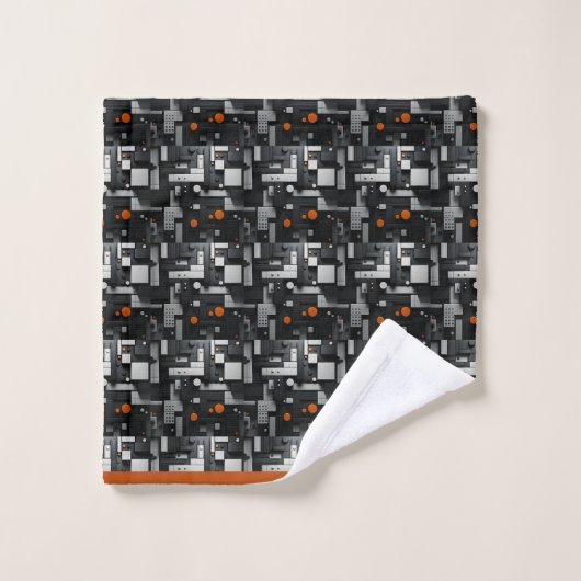 Moderne Schwarz Orange Gray Geometric Badhandtuch Set (Waschlappen)