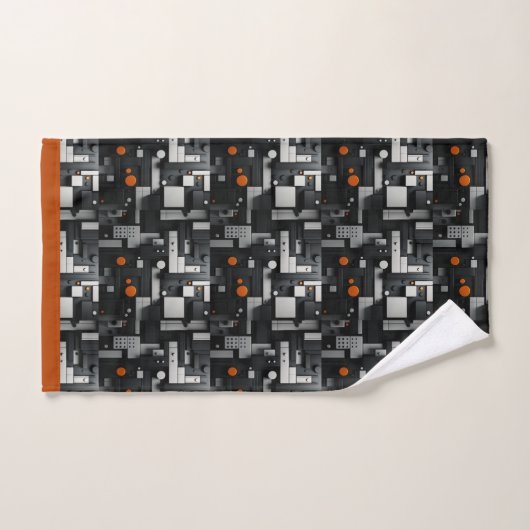 Moderne Schwarz Orange Gray Geometric Badhandtuch Set (Handtuch)