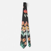Moderne Schwarz-Orange-Rote Tulissen Blumen Krawatte (Vorderseite)