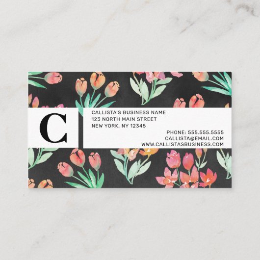 Moderne Schwarz-Orange-Rote Tulissen Blumen Visitenkarte (Rückseite)