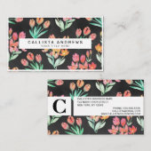 Moderne Schwarz-Orange-Rote Tulissen Blumen Visitenkarte (Vorne/Hinten)