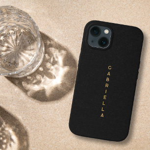 Moderne Schwarz Papier Textur & Luxe Gold Name Case-Mate iPhone Hülle