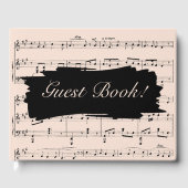 Moderne Schwarz-Pfirsichmusik Einladung zur Hochze Gästebuch (Vorderseite)
