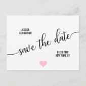 Moderne Schwarz PINK Hochzeit SPAREN DAS DATUM Ankündigungspostkarte (Vorderseite)