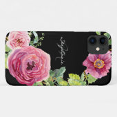 Moderne Schwarz-Pink-Rose Blauer Wasserfarben Case-Mate iPhone Hülle (Rückseite (Horizontal))