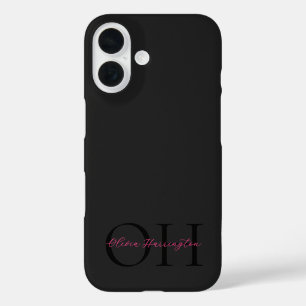 Moderne Schwarz-Pink-Script-Klassik iPhone 16 Hülle