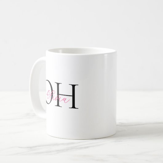 Moderne Schwarz-Pink-Script-Klassik Kaffeetasse (Vorderseite Links)