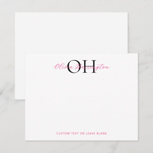 Moderne Schwarz-Pink-Script-Klassik Mitteilungskarte (Vorne/Hinten)